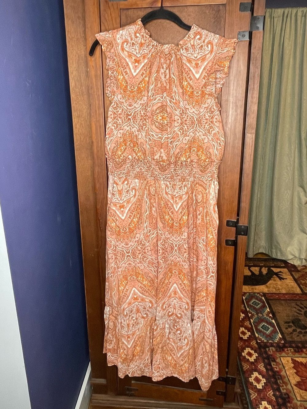 Boho Good Hart Paisley Midi Dress Cottagecore Western Festival Peach M Gypsy - Picture 4 of 8